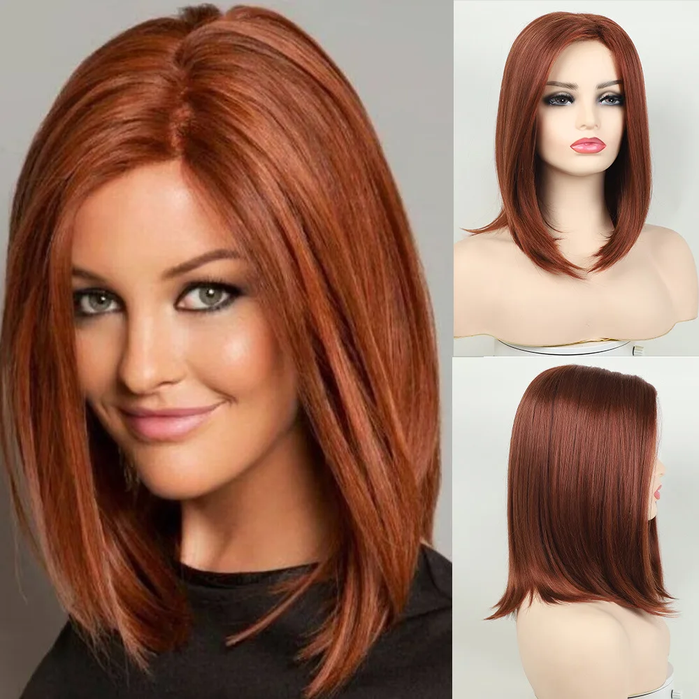 

European and American wig women's bobo head partial orange short straight hair wig headgear