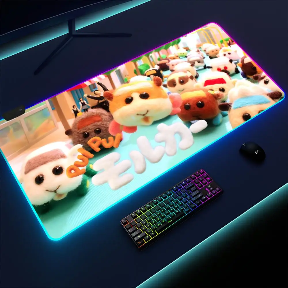 

Super PUI PUI Mouse Pad Gaming mat, LED lighted, non-slip base, waterproof, large deskpad, soft surface