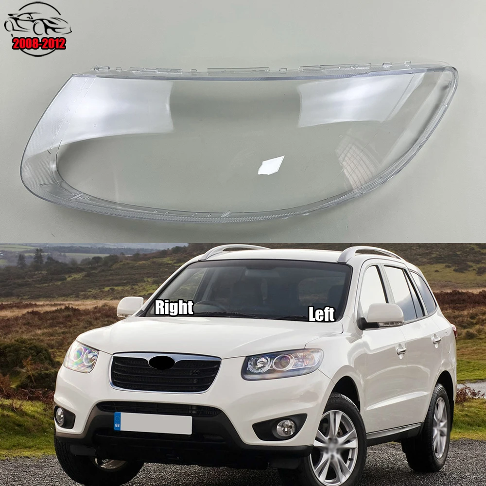 For Hyundai Santa Fe 2008-2012 Headlight Lens Cover Transparent Lamp Shade Headlamp Shell Plexiglass Replace Original Lampshade