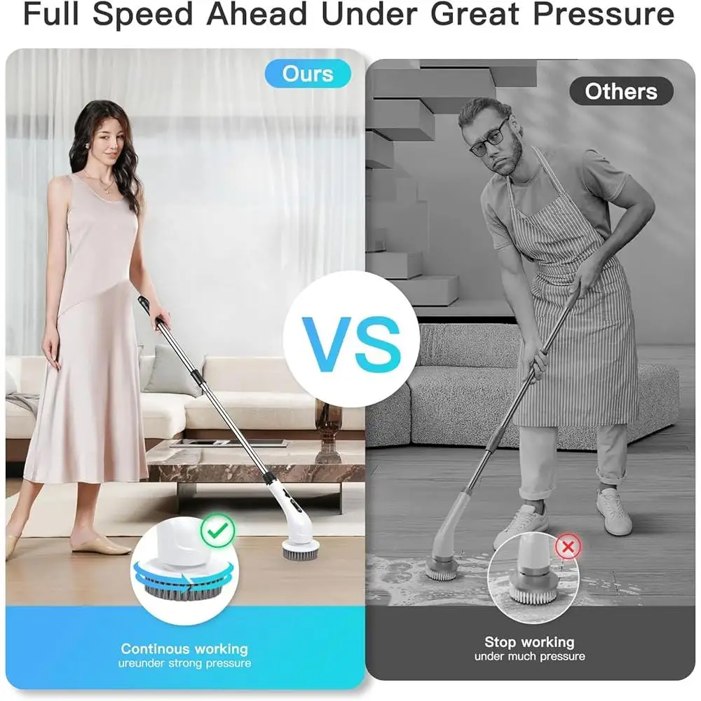 전기 스핀 스크러버 무선 2 속도 저소음 방수 9 브러시 헤드 긴 배터리 수명 욕실 바닥 주방 청소