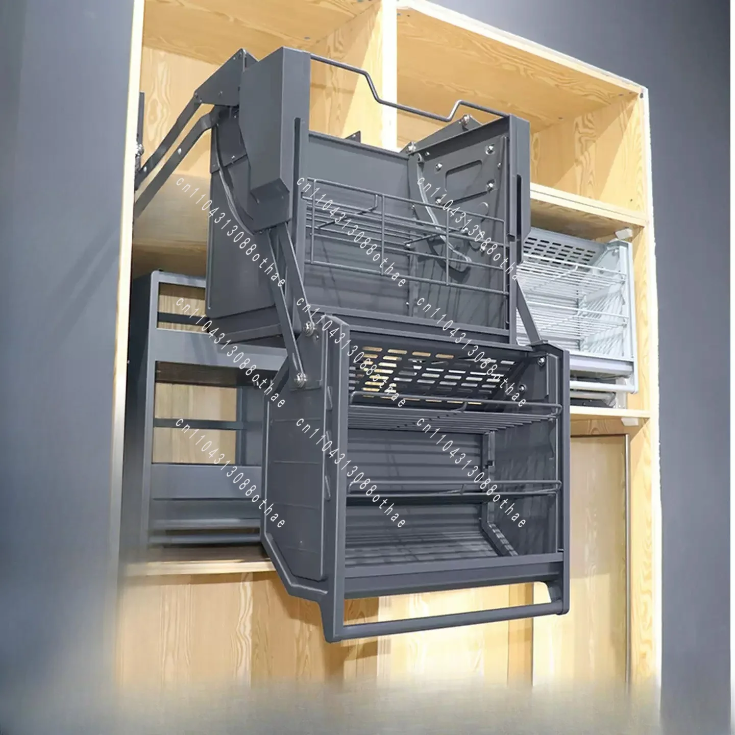 For Refrigerator Top Hanging Cabinet Double Layer Pull Down Elevator Lifting Basket Dual Body Kitchen Storage Rack