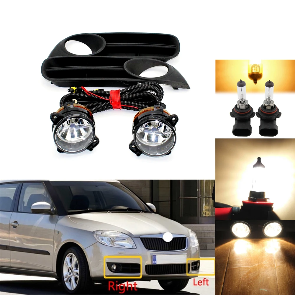 Dla Skoda Fabia MK2 2007 2008 2009 2010 Roomster 2006 2007 2008 2009 2010 przednie światło przeciwmgielne światła przeciwmgielne + pokrywa + uprząż montaż