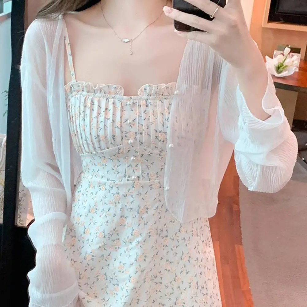 

Feminine Sun Shirt Stylish Sun Protection Clothing Stylish Women's Mesh Sheer Sun Jacket with Uv Protection Button for Summer