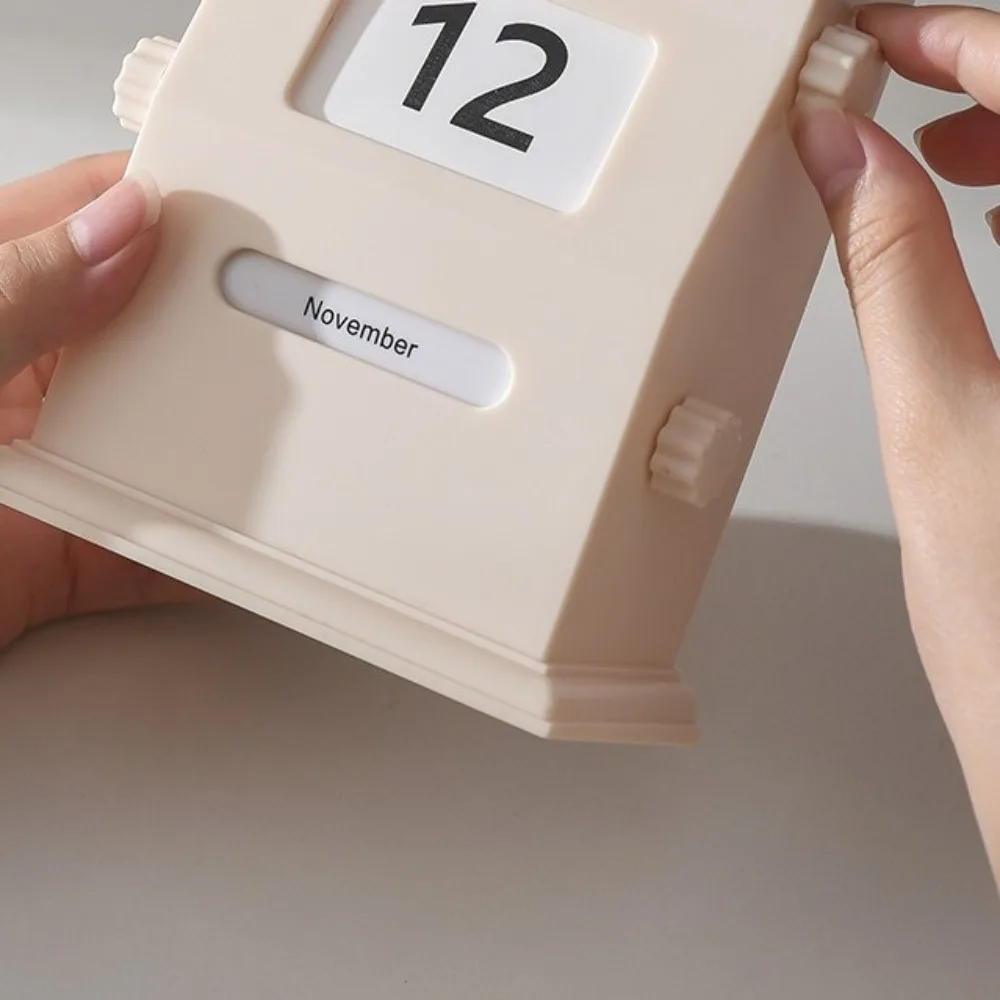 Vintage Perpetual Desk Calendar Desk Date Display Rotation Block Calendar Light Luxury Plastic Desktop Calendar Office