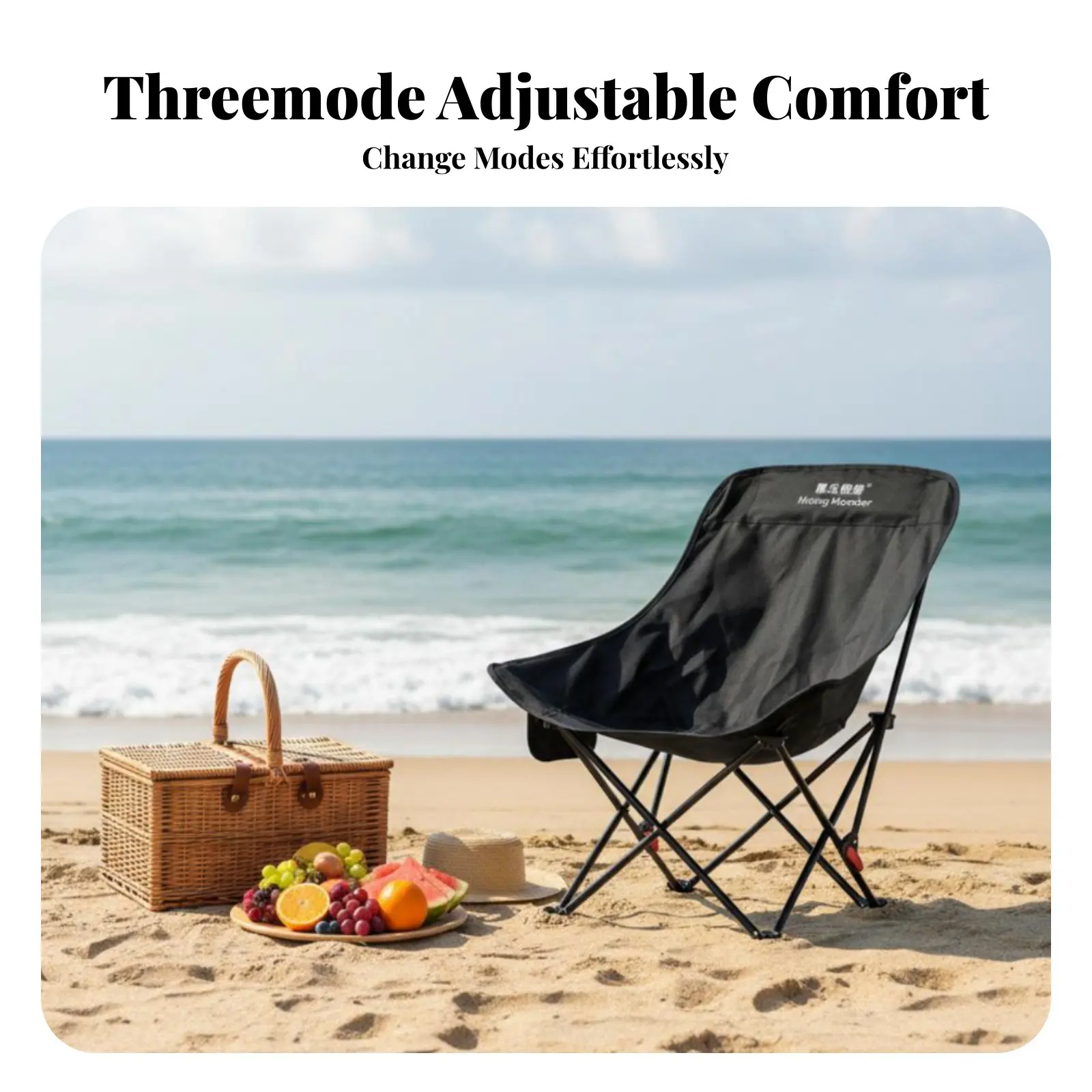 調節可能なキャンプチェア、脚置き付き、頑丈なフレーム、リクライニングキャンプチェア、フットレスト付き、ハイバックデザイン、キャリーバッグ付き