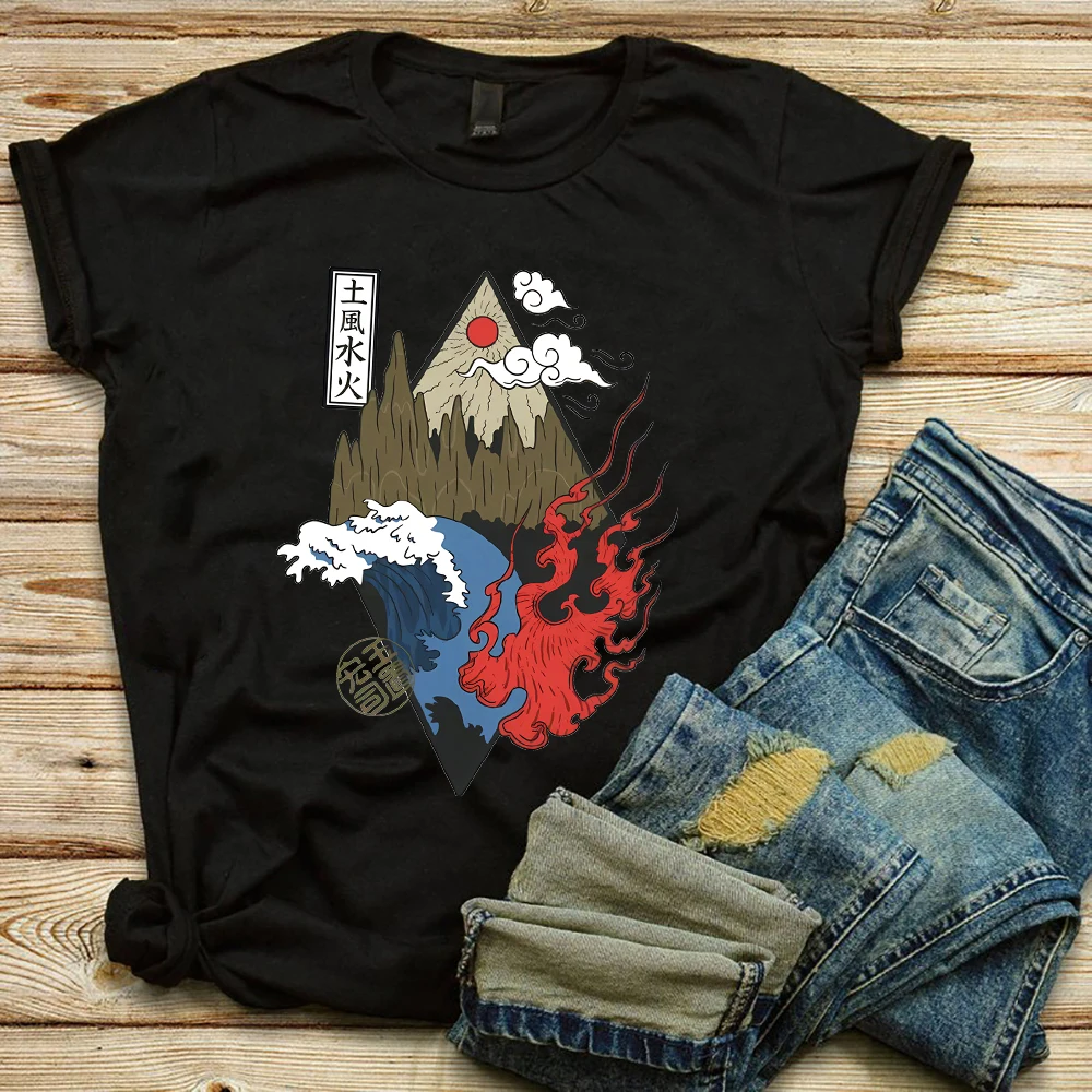 Four Elements T Shirt Water Fire Air Earth Symbol Meditation Shirt Nature Element Print Top Tees