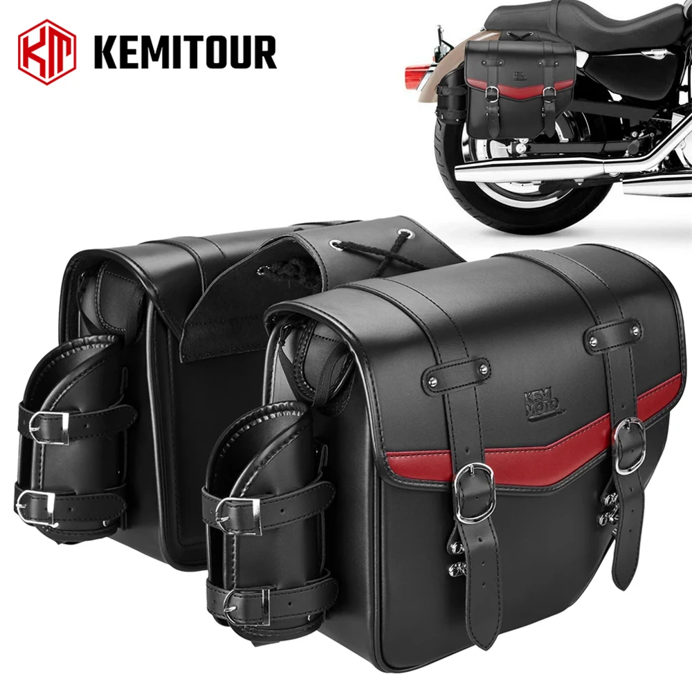 Motorcycle Saddle Bags PU Leather Waterproof Saddlebags Compatible with Softail Dyna Road King V-Star Shadow Vulcan Riding Bags