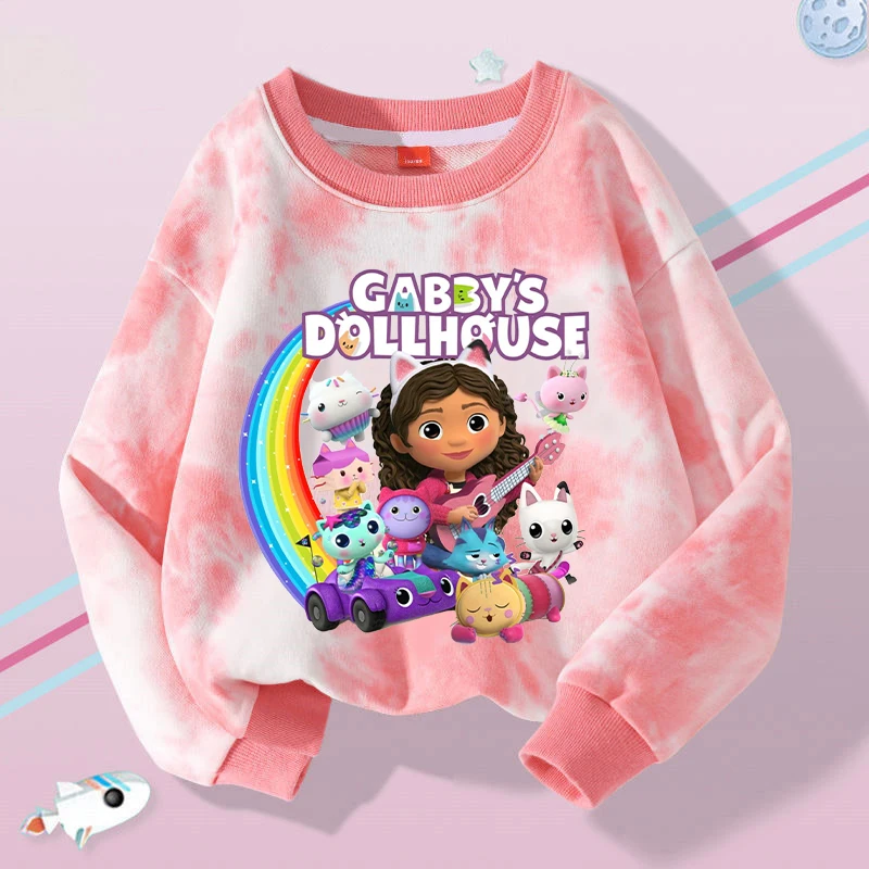 New Gabby Dollhouses Girls Sweatshirt Kawaii Cartoon Printed Sweatshirts Children Long Sleeves Tops 2024 Baby Autumn Clothes