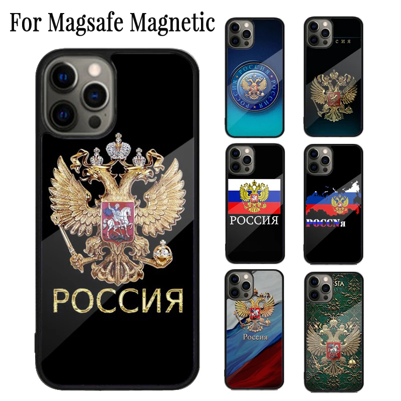 Russia Russian Flags Poccnr Emblem Magnetic Phone Case For iPhone 16 15 14 Plus 13 12 11 Pro Max Magsafe Wireless Charging Cover