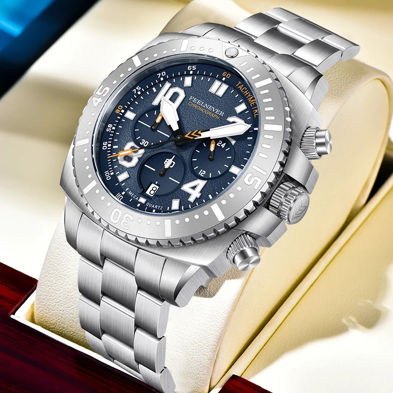 

Профессиональные кварцевые мужские часы FeelNever, роскошные водонепроницаемые часы из нержавеющей стали 316L, мощные светящиеся часы с сапфировым стеклом для мужчин