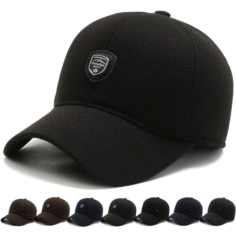 

Autumn Winter Woolen Old Man Baeball Cap Middle Aged Elderly Thickened Warm Cotton Dad Hat Ear Protection Dad Hat