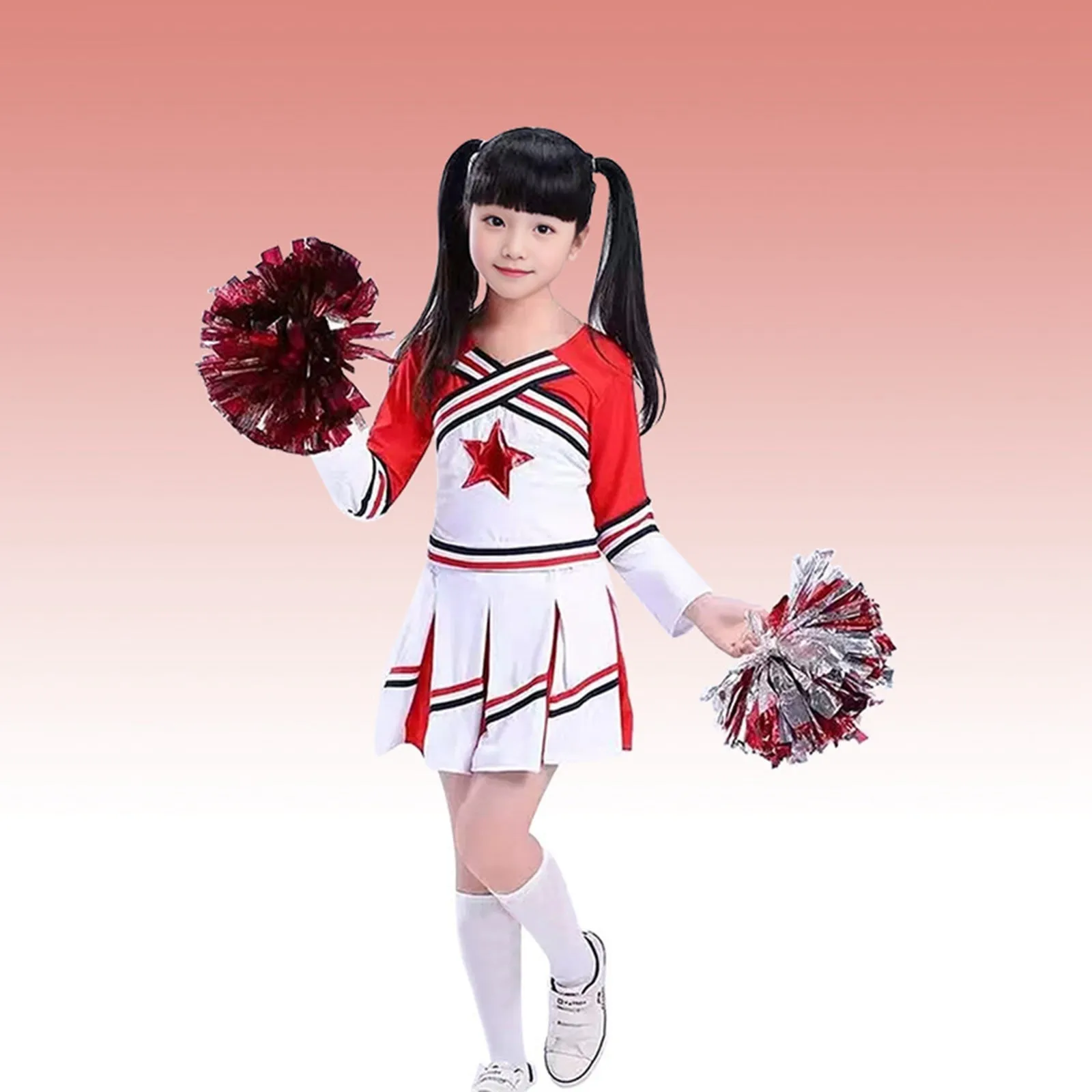 Carnival Pompoms Cheerleading Costume Women Girls Competition Red Cheerleaders School Team Uniform Class Suit For Child Dancing