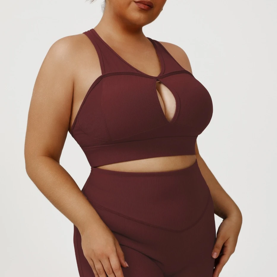 Plus Size 1XL-4XL Women Ribbed Yoga Set 2 Piece T Back Sports Bra High Waist Flared Leggings Gym Fitness Workout Set Activewear
