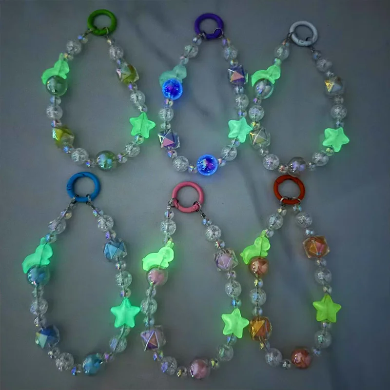 

Mobile Phone Lanyard Short Style Wrist Strap Luminous Rabbit/Star Beads Bracelet Pendant Lanyard Anti-Lost Wide Wrist Strap