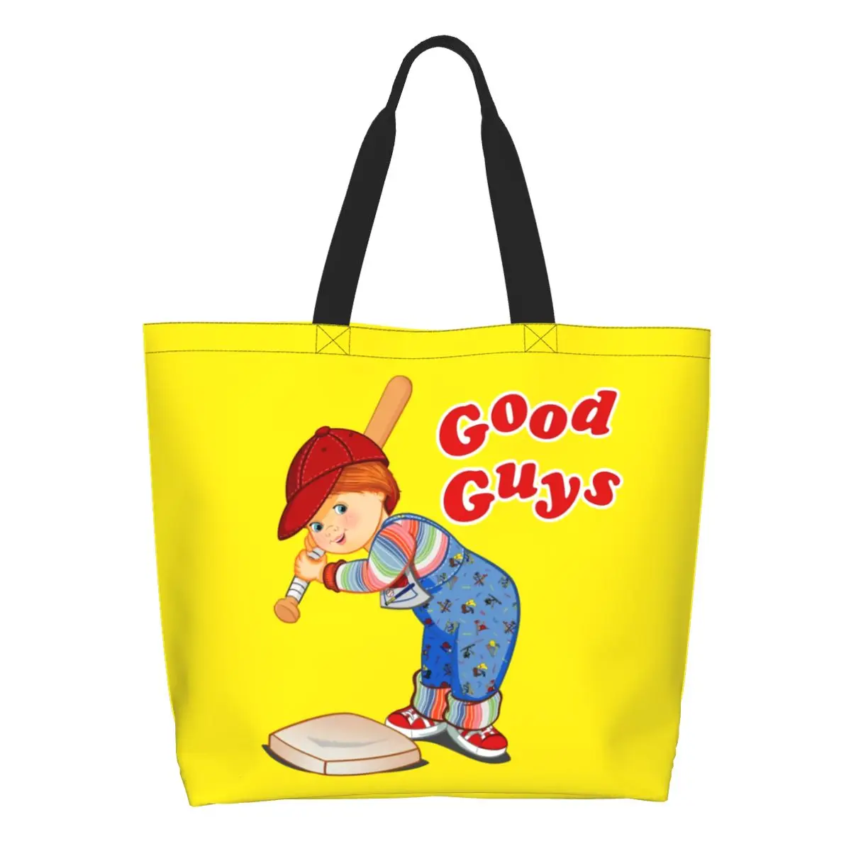 Gute Jungs Baseball-Spieler einkaufen Leinwand Taschen wieder verwendbare große Kapazität Lebensmittel geschäft Kinderspiel Chucky Cartoon Tote Shopper Taschen