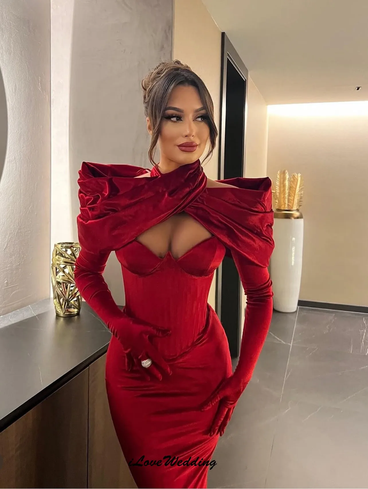 Élégant rouge col haut robes de bal 2025 sirène femmes robe de soirée à manches longues robes formelles longues robes de soirée Gala personnalisé