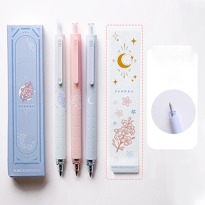 3pcs Cherry Sakura Gel Pens 0.5mm Smooth Writing Needle Pens Cute Signature Pens Korean Stationery Kids School Office Supplies