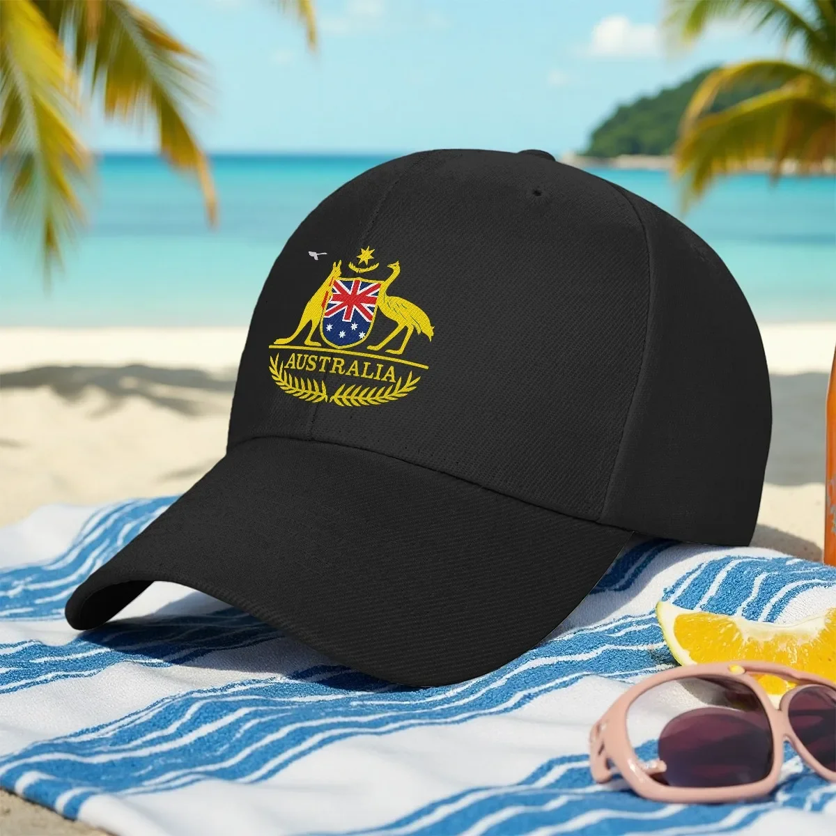 Custom Hat 1pc Australia Flag Emblem Back Design Goldenmals Baseball Cap Summer Hat Trucker Hat Trendy Printing Lightweight Styl
