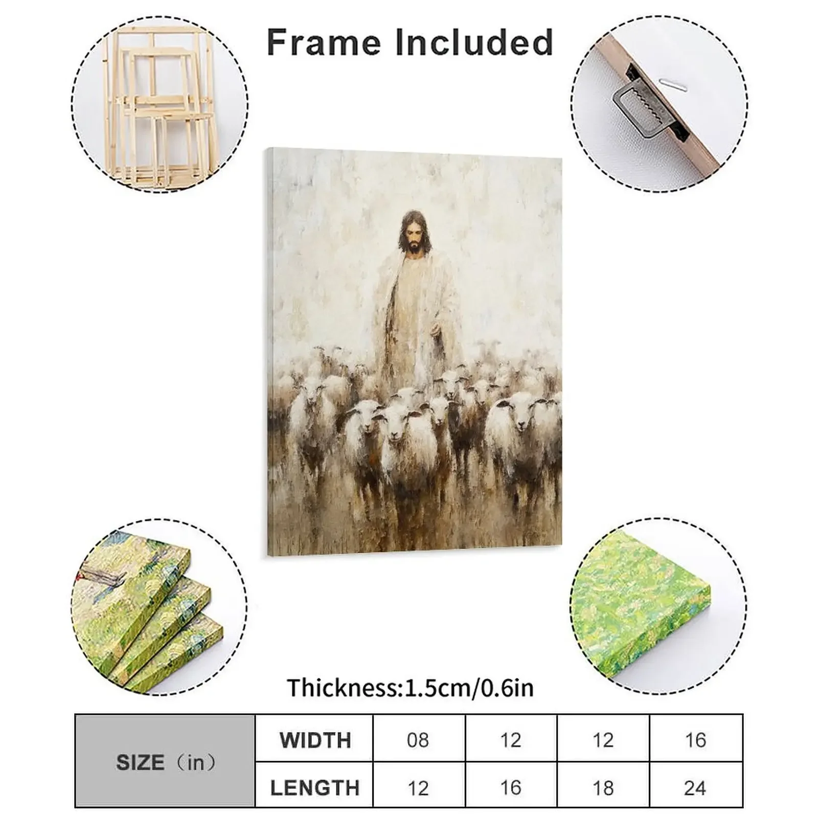 Jesus The Good Shepherd Canvas Painting Garage Wall Decor Classic Printed Wall Plaque Framed Wall Paintings