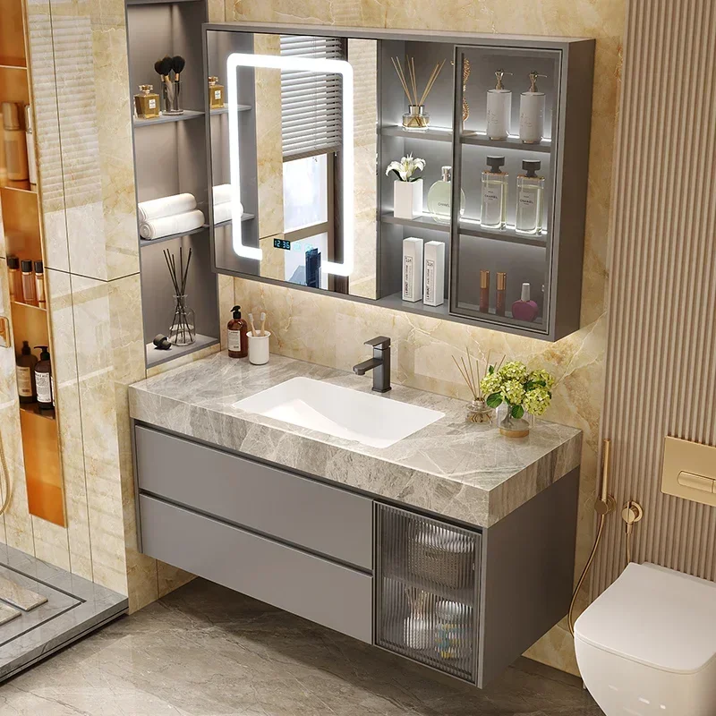 

Flexible Storage Bathroom Cabinet Mirror Modern Partitions Sink Medicine Cabinet Drawer Wooden Unique Vestidores Salon Furniture