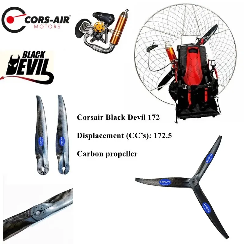 CorsAir-Black Devil M25 Paramotor Carbon Propeller, 115cm, 122cm, 125cm, Best Quality