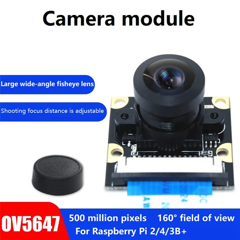Well Made-160 Degree OV5647 Camera Module For Raspberry Pi 3B+ 4B Adjustable Focus HD 5 Million Pixel 2592X1944 With FFC Cable R