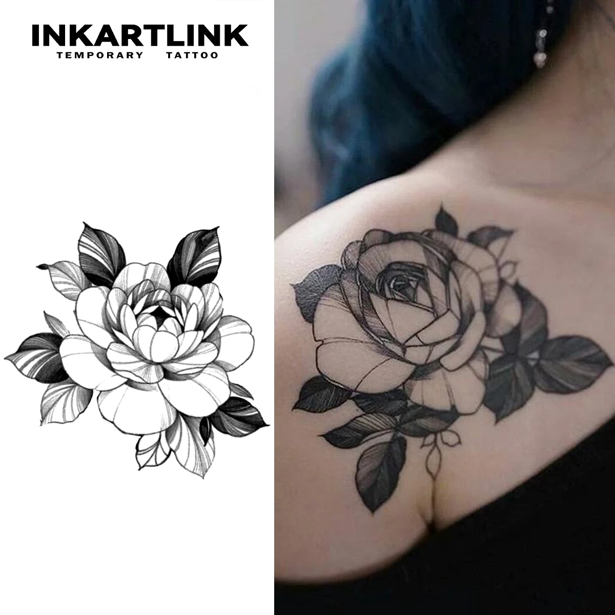 Flower Temporary Tattoo,Lasts To 15 Days New Technology Magic Waterproof Semi Permanent Sticker.