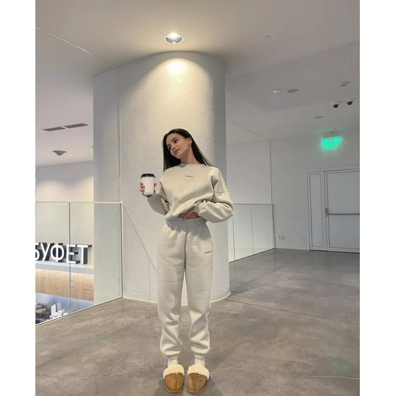 Autumn Winter New Casual Sports Women\'s Suit Fashion Solid Simple Warm Pants Hoodie Female 2 Piece Set Hoodie garnitur damski