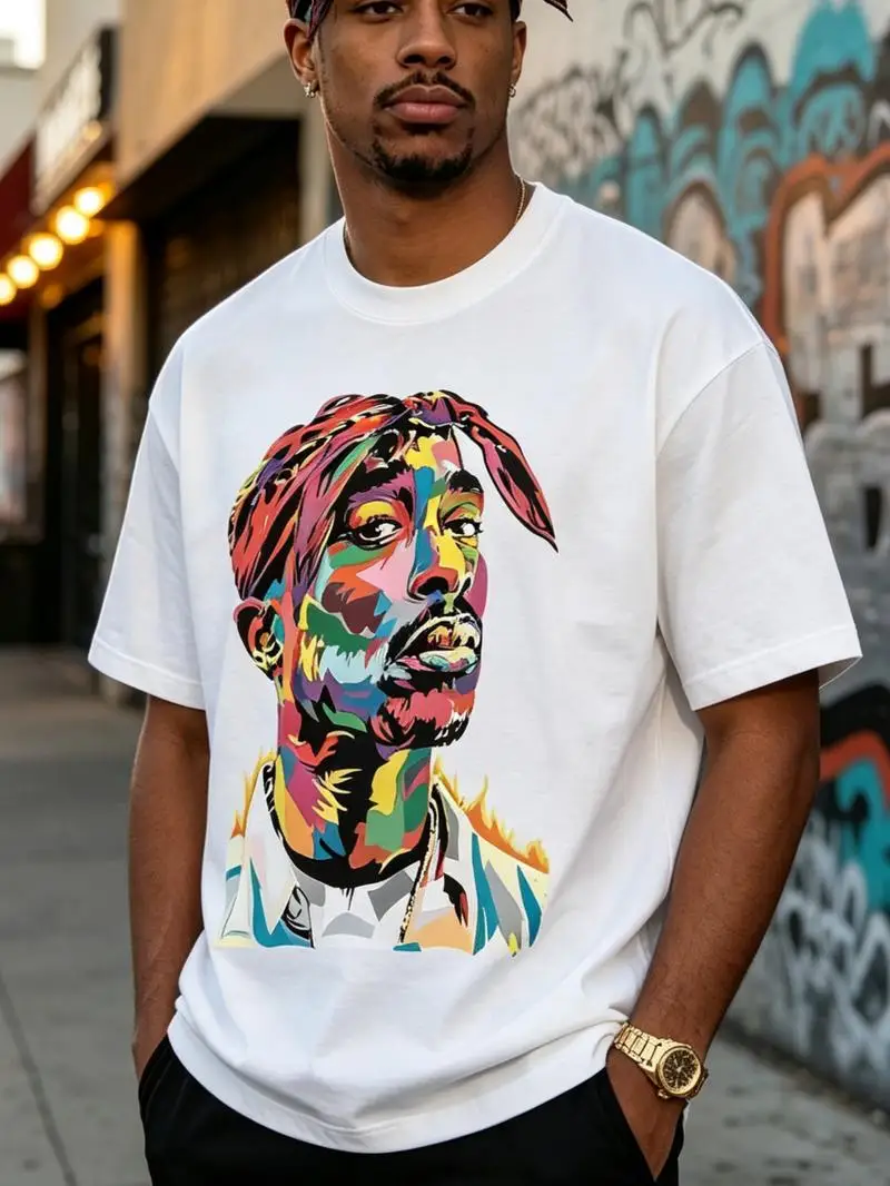 Men's Classic Vintage 2Pac Graphic T-Shirt - 100% Cotton Unisex Menswear Casual Round Neck Short Sleeve Top, Tupac Shakur Rapper Hip Hop 90S Legends Merch, Soft Seamless Streetwear Fabric Gift