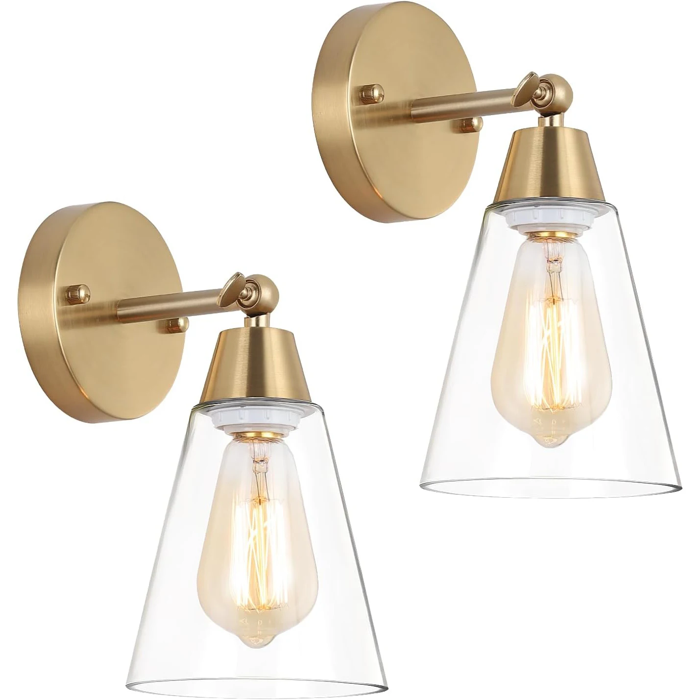 Gold Wall Sconce Set of 2,Modern Brushed Brass Sconces Lighting with Clear Glass Shade, Bathroom Light Fixtures over Mirror