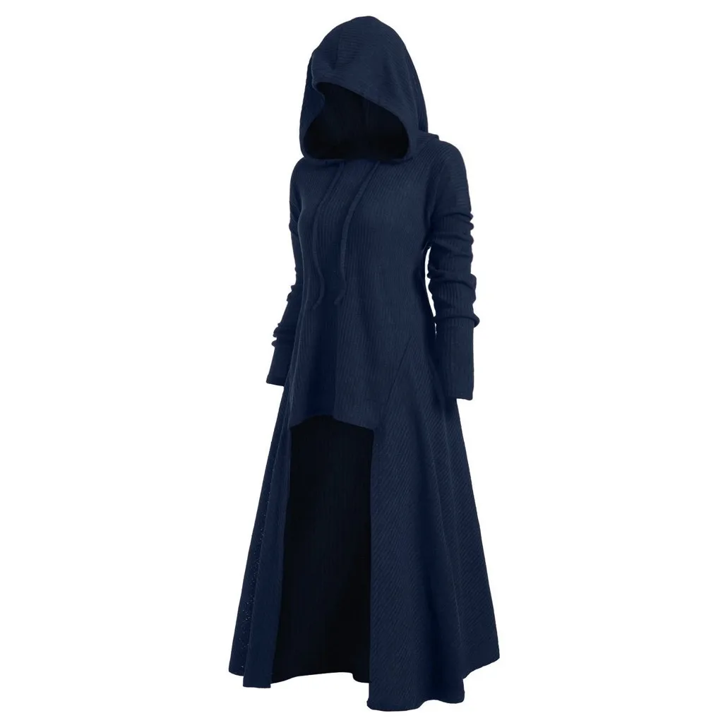 Women Autumn Evening Party Dress Tunic Long Sleeve Hooded Robe Cloak Knight Medieval Gothic Fancy Dress Masquerade Cosplay Gowns