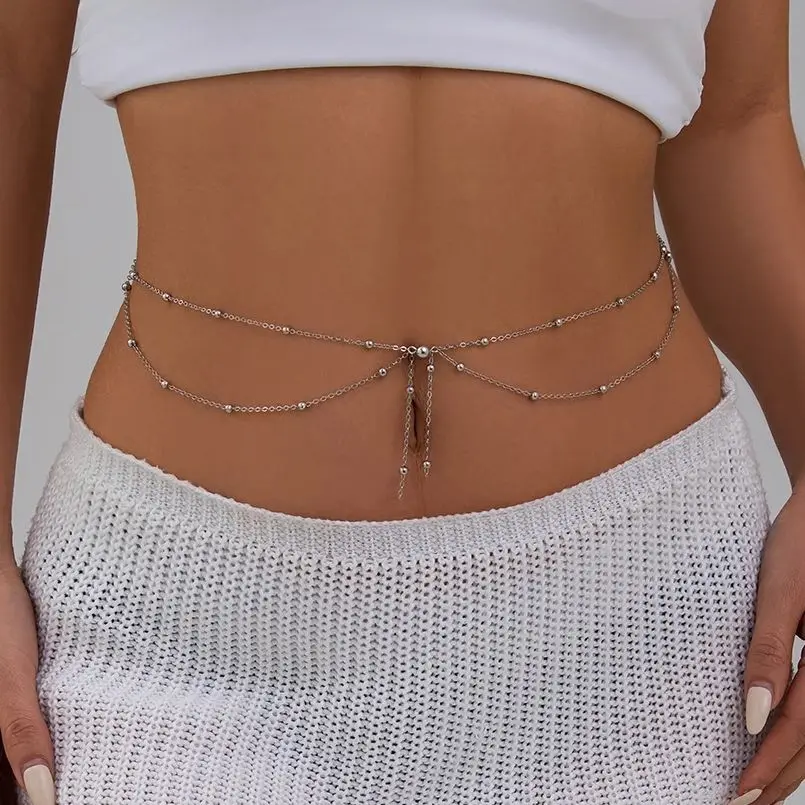 KunJoe Multilayer Gold Color Thin Bead Chain Waist Belly Chain for Women Sexy Bikini Dress Belt Summer Beach Body Jewelry Gift