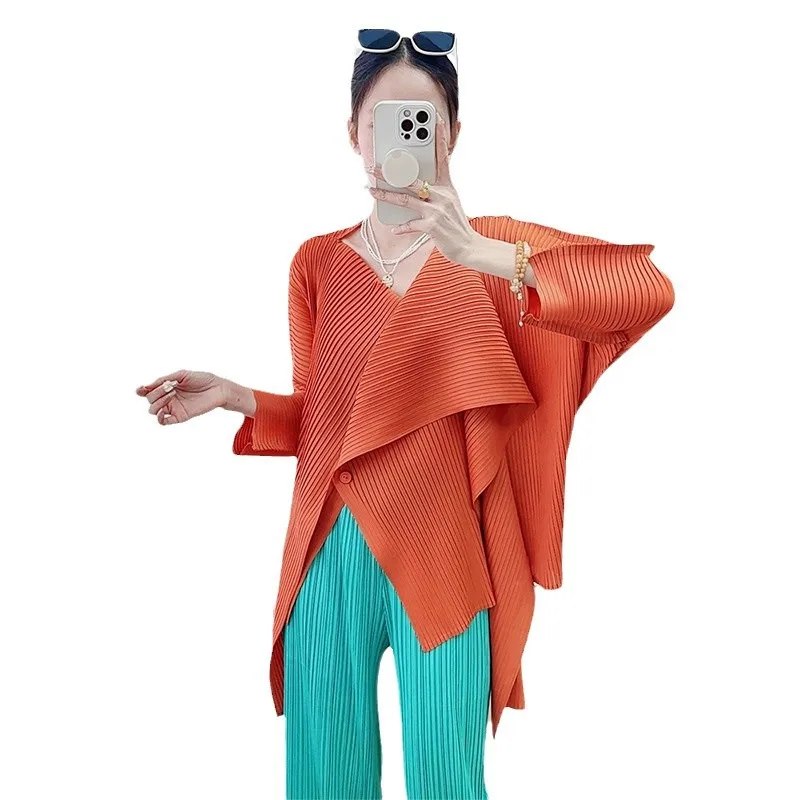 الراقية غير النظامية بلون تصميم تحسس واحدة الصدر مطوي سترة أعلى مياكي 2025 صيف جديد المرأة سترة قصيرة