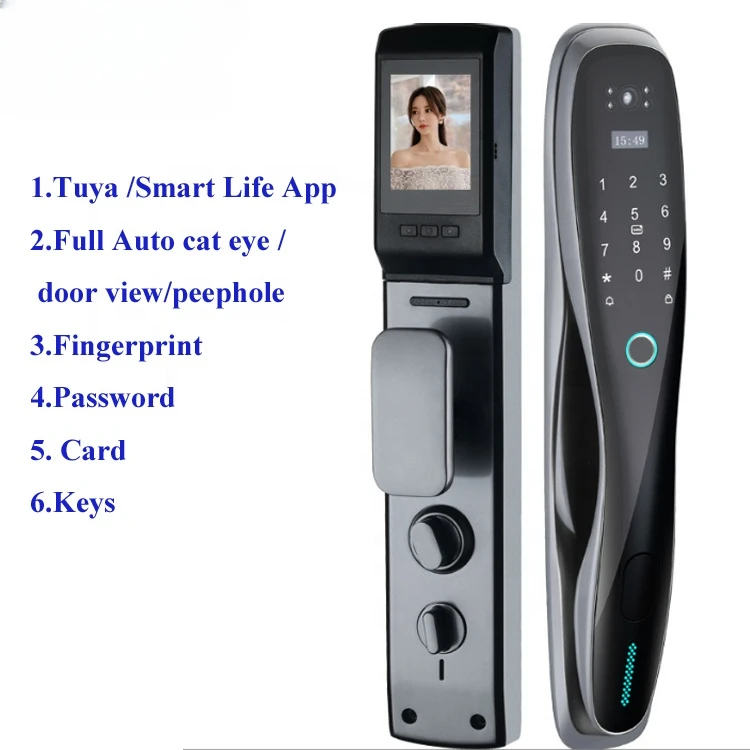 Full Automatically Cat Eye Digital Door Lock Tuya App WiFi Smart Door Lock Fingerprint Password Cards Key