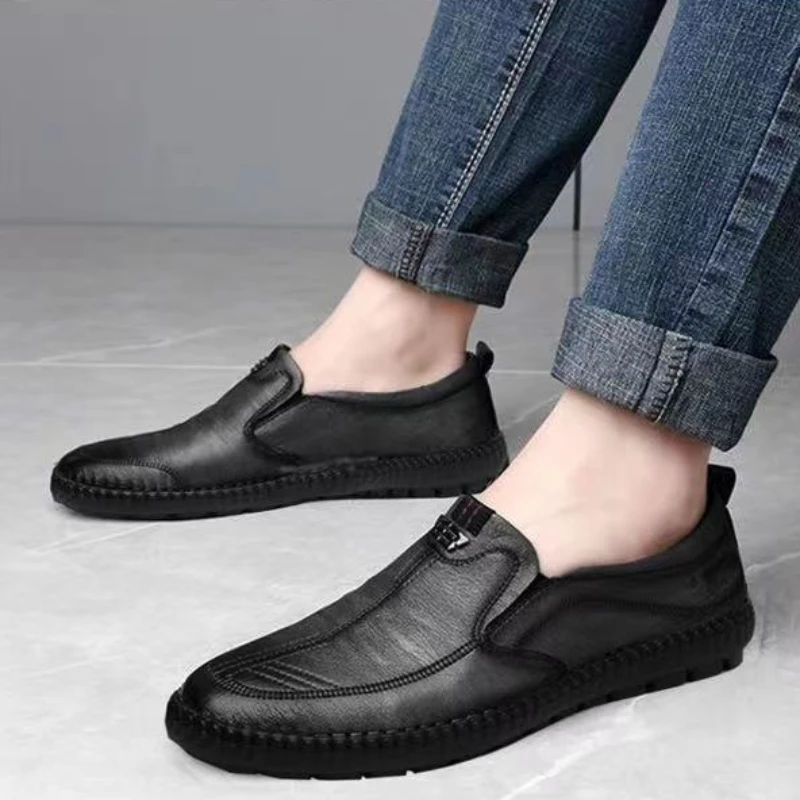 Mocassins de couro masculino, sapatos masculinos, casual, formal, elegante, ao ar livre, respirável, dirigindo, trabalho, escritório, tênis