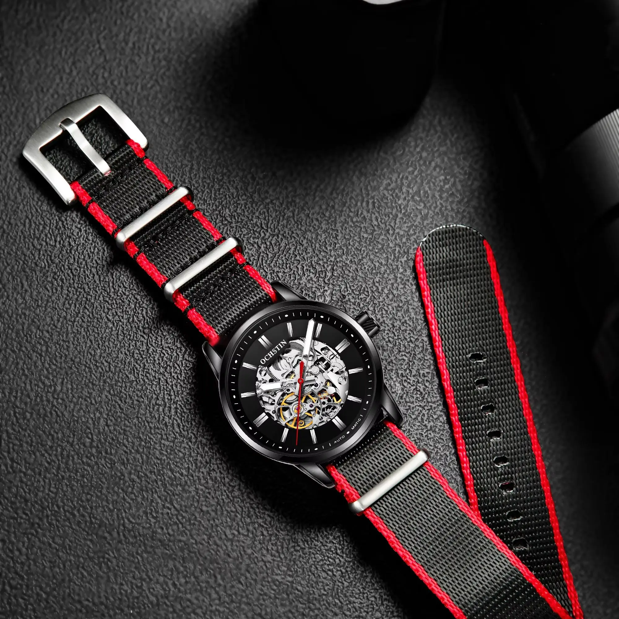 Hot Men's Watches Top Brand Luxury OCHSTIN Fashion Skeleton Steampunk Men Sport Clock Nylon Strap Automatic Mechanical Watch image 6