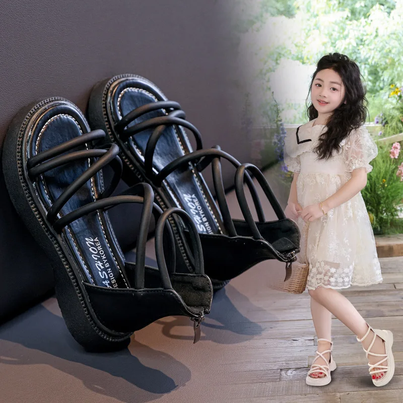 Girls' Roman Shoes 2026 New Fashionable Baby Shoes, Middle and High Top, Little Girls' Open toed Soft soled Princess Sandals