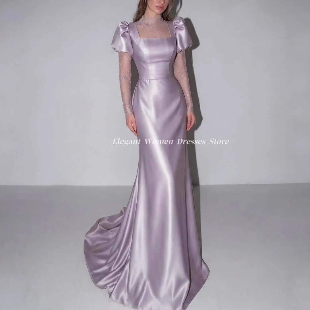 Kurzärmlige Meerjungfrauen-Abendkleider in Hellviolett, Ballkleid, Partykleid, Abschlussballkleid, maßgeschneidert