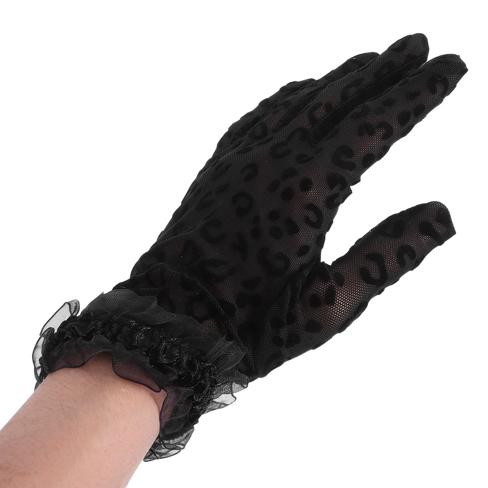2 قطعة قفازات طباعة الفهد: شبكة سوداء من التول شفافة قصيرة المعصم لحفلات الزفاف وحفلات الزفاف والشاي المسائية إكسسوار أزياء عتيق