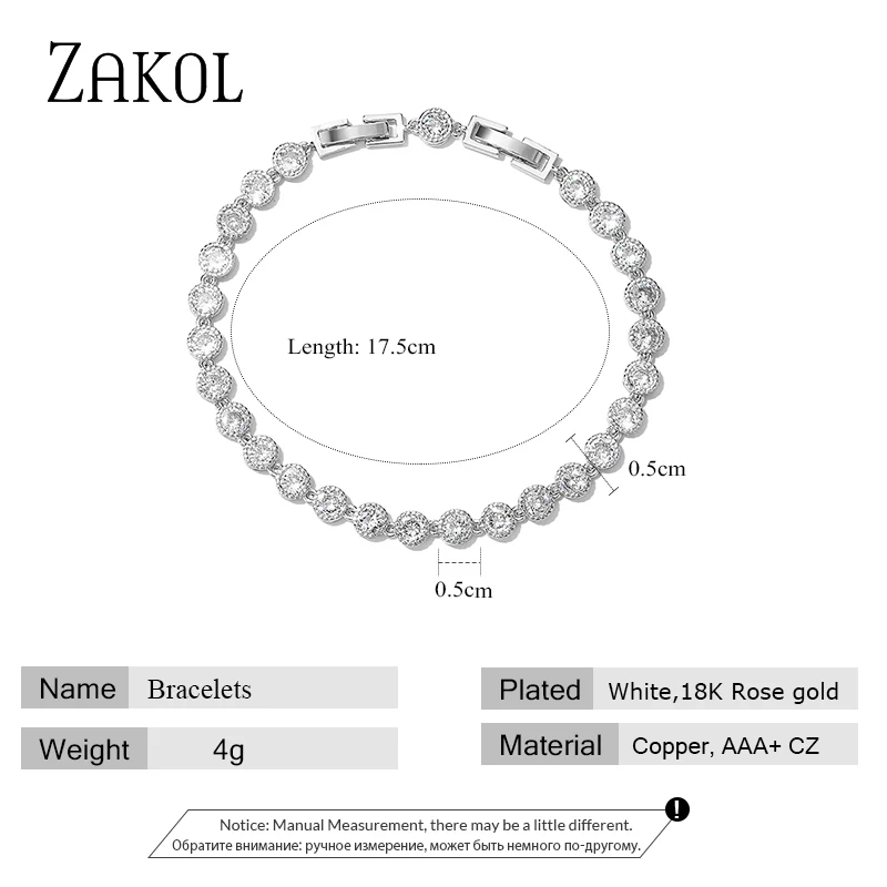 ZAKOL Classic Cubic Zirconia Tennis Bracelets for Women Men Fashion Silver Color Iced Out Chain Crystal Wedding Jewelry