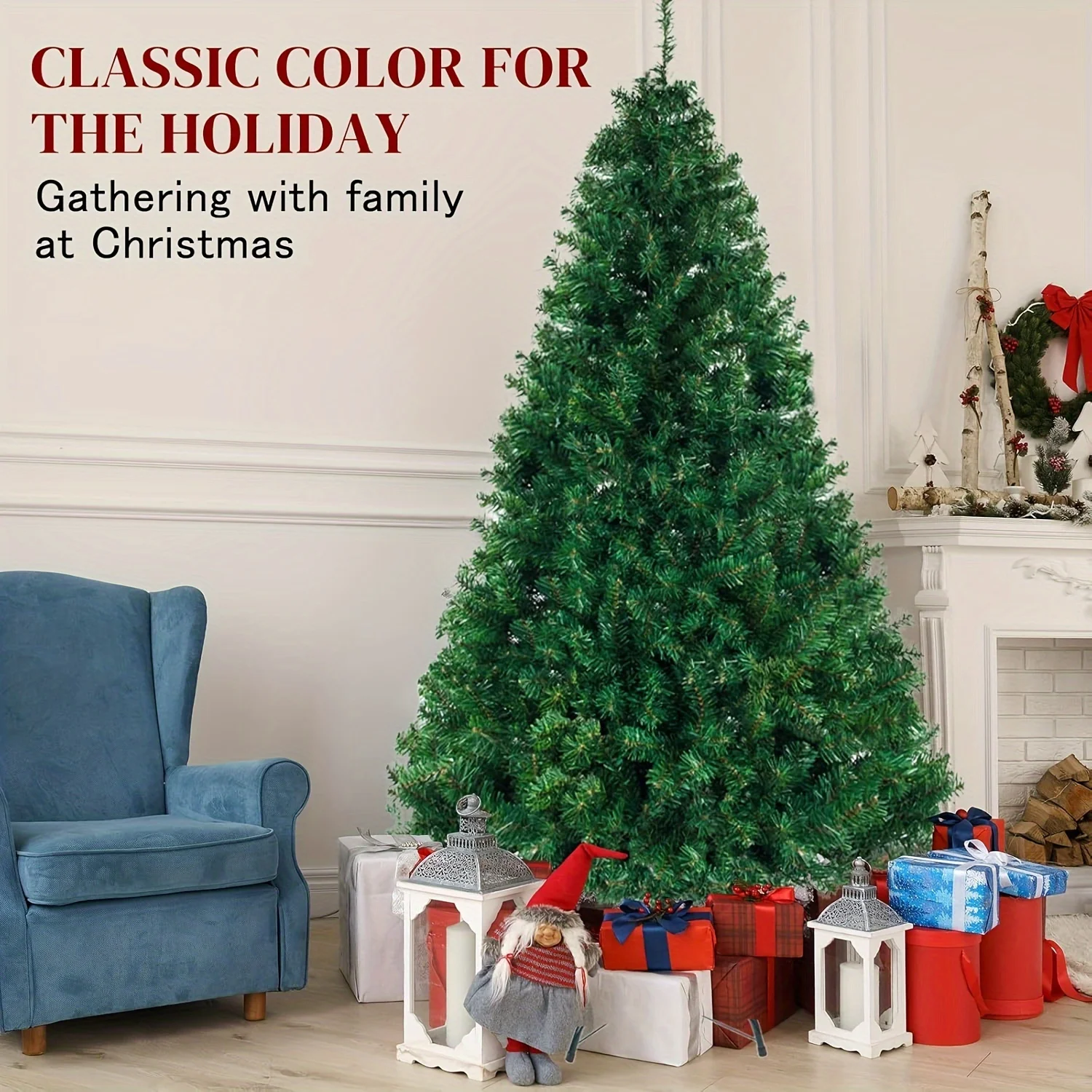 

7-foot/8-foot artificial Christmas tree, PVC Christmas tree with stand, Christmas tree skirt, indoor decorations