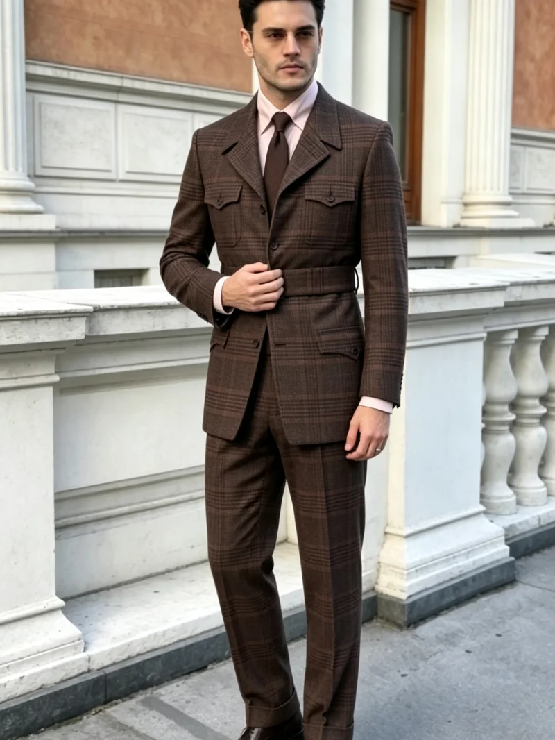 Handsome Line Plaid Wedding Suit For Groom Notched Lapel Two Button Men Jacket Pants Customized 2 Piece Formal Party Wear