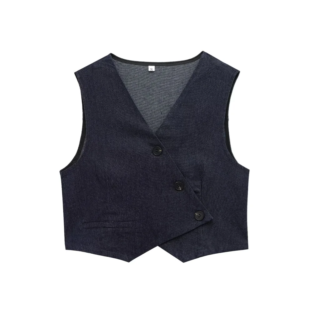 

UNIZERA Women's Double breasted Cowboy Tank Top V-neck Solid Color Button Decoration Spring/Summer New Casual Women's Wear