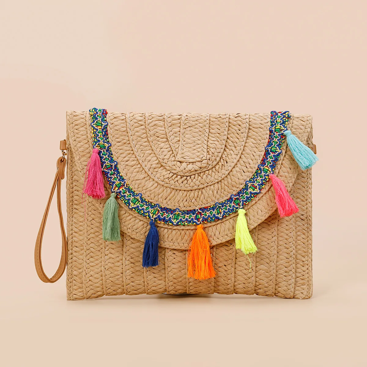 

Multiple styles Handmade Straw Beach Shoulder Crossbody Bag Handmade Envelope Bags Tassel Flower Pattern Clutch Bag