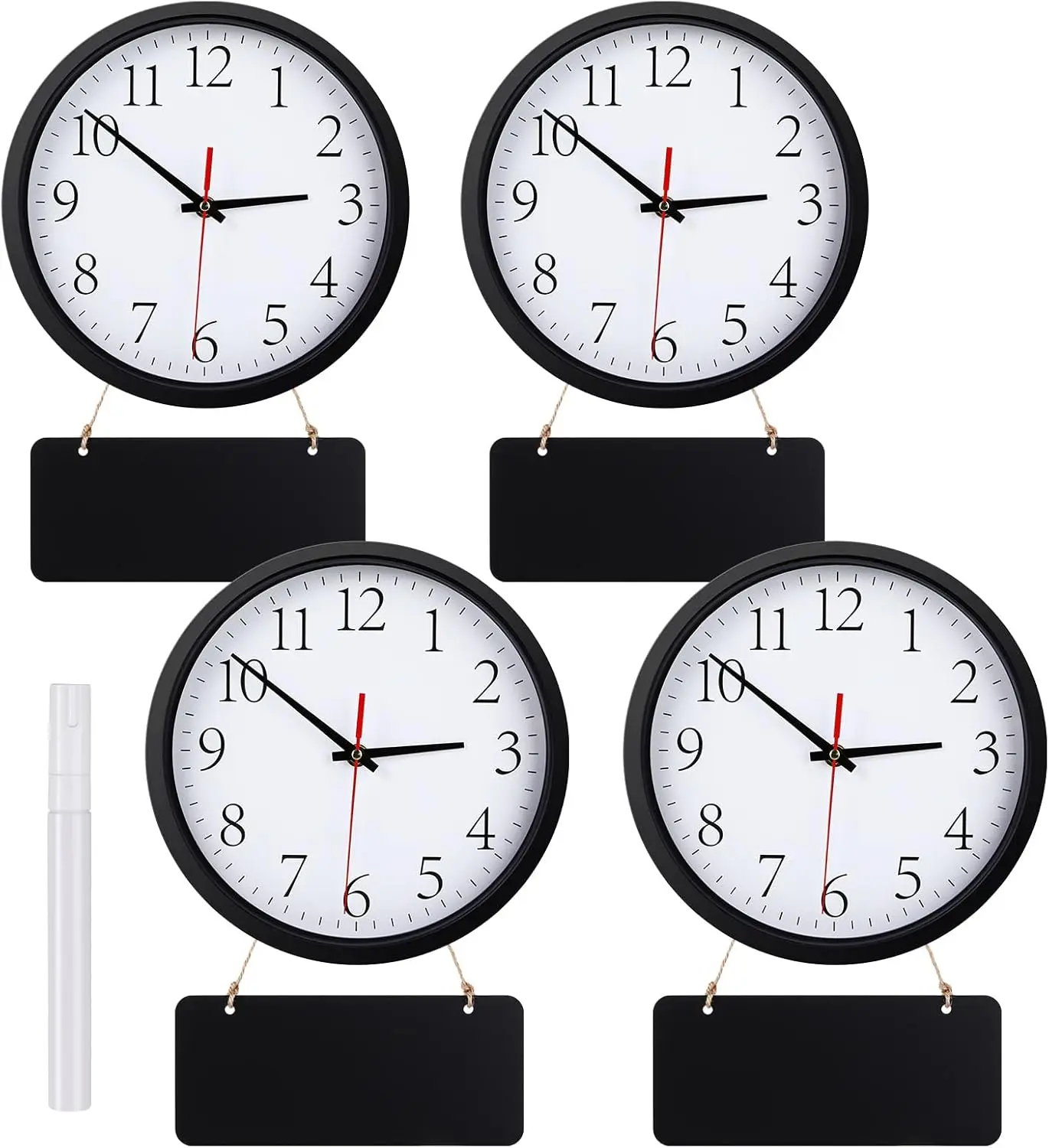 

4-Pack Silent Wall Clocks with Chalkboards, 10 Inch Multi Time Zone Decor for Home Office School