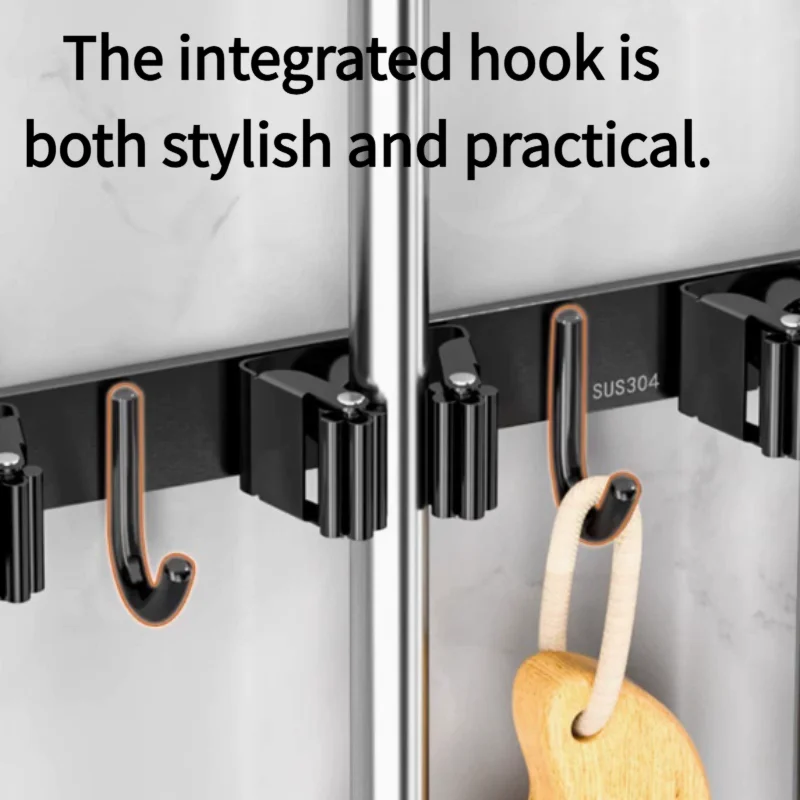 Self Adhesive Mop Holder Wall Mounted Broom Organizer No Drill Bathroom Storage Rack Multifunctional Cleaning Tool Hanger