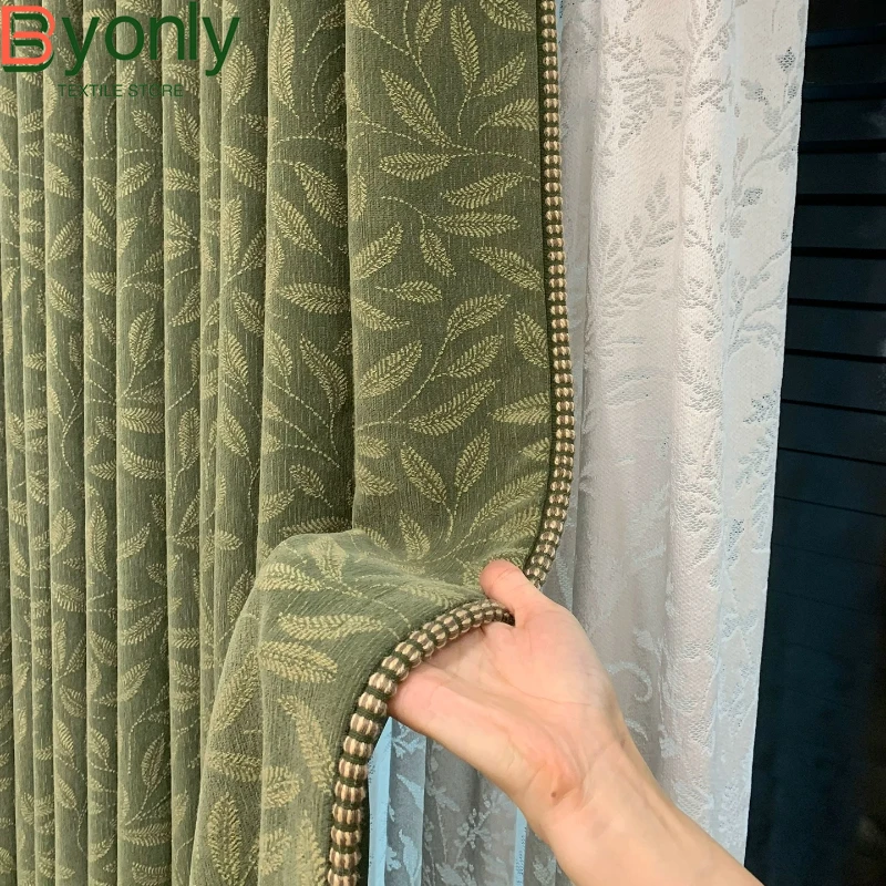 

New French Retro Chenille Jacquard Dark Green Curtains for Living Room Bedroom Partition Curtains Customized Window Screens
