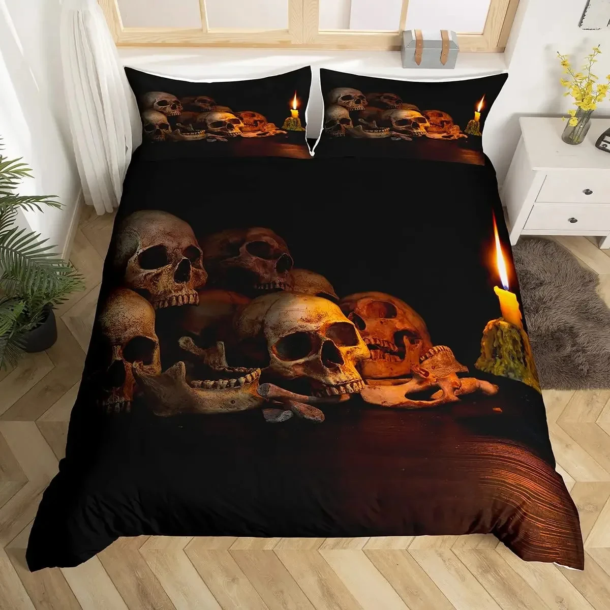 

Skull Duvet Cover Golden Crown Bedding Set,3D Printed Halloween Skull With Two Beauty Quilt Cover Set,Crown Comforter Cover
