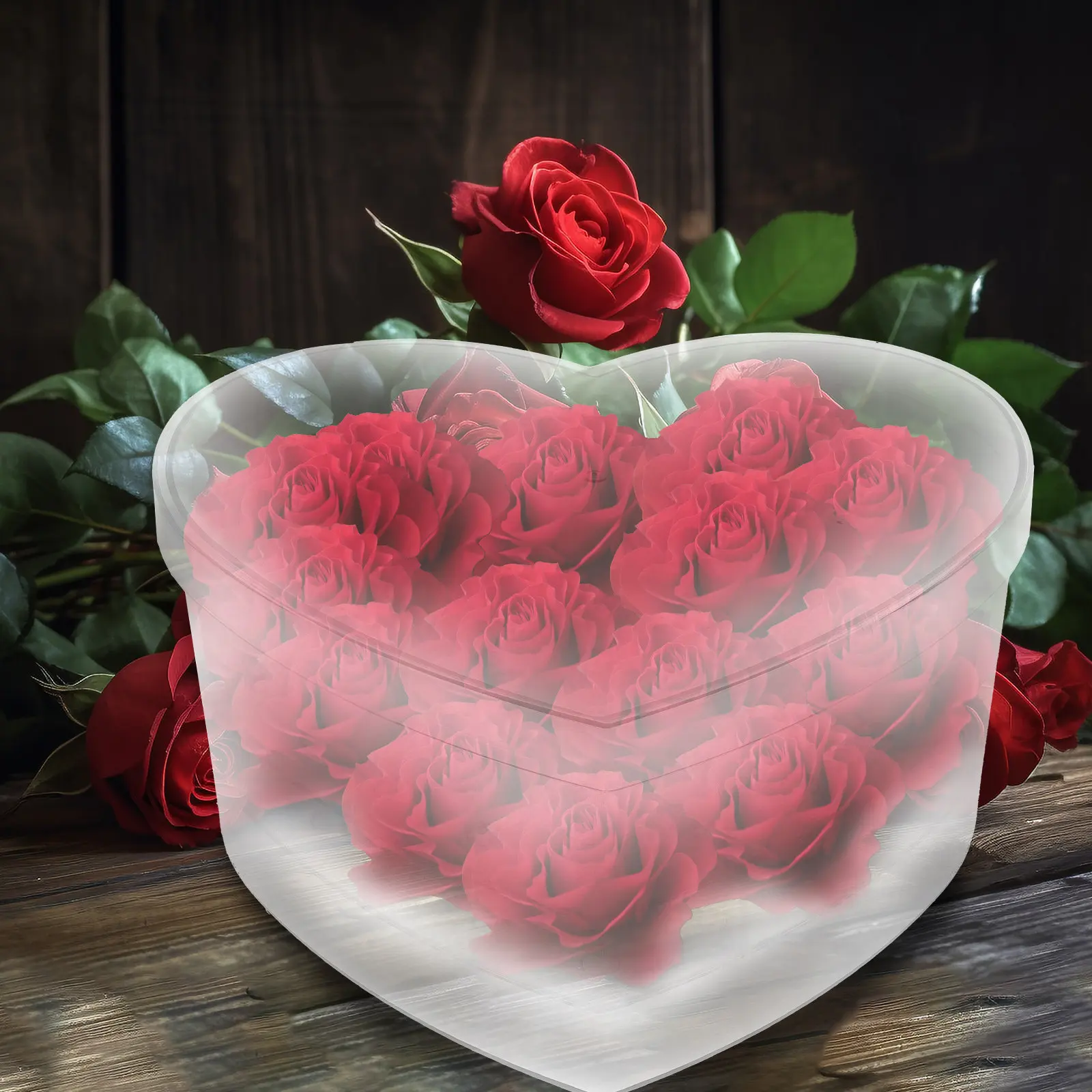 

Heart Shaped Clear Acrylic Flower Box Transparent Floral Arrangements Container for Preserved Roses Wedding Anniversary Gift