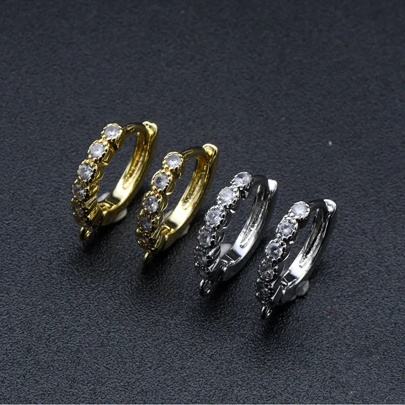 Jewelry Making Supplies Anti Rust Gold Rhodium Plated CZ Insert Round Clasp Earring Hoops for DIY